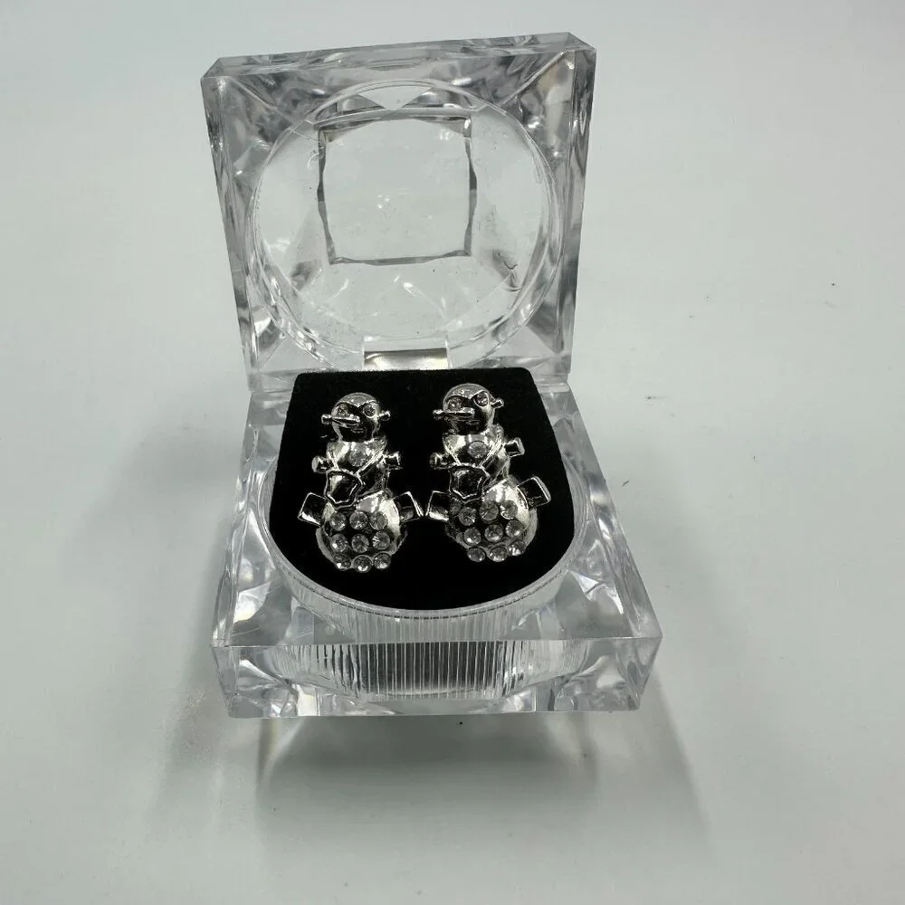 3/$30 Snowman Stud Earrings Men Silver Tone Rhinestone Iced Hip Hop Streetwear